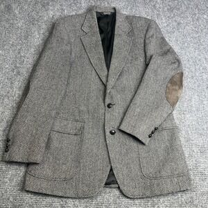 Vintage John Alexander Foleys Herringbone Wool Blazer Gray Elbow Patches USA 41R